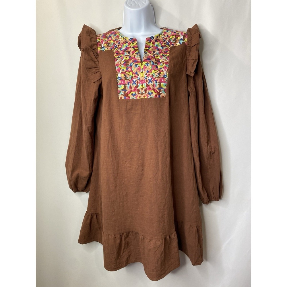 Kirundo Womens Tired Midi Dress Size Medium Embroidered Boho Fall Cottagecore